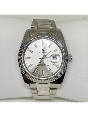 Lenqin men’s silver tone watch classic date 40mm stainless steel quartz running